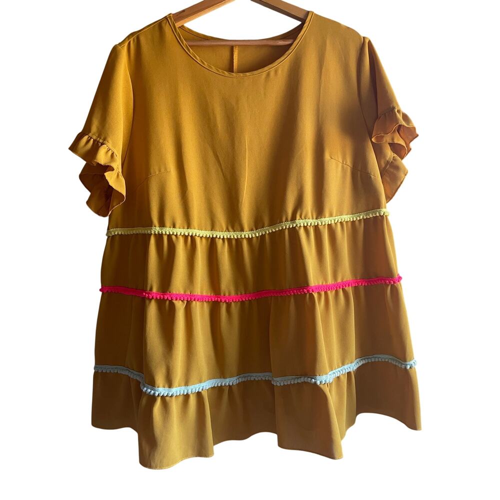 Curvy Girl Mustard Tiered Oversized Babydoll Ruffle Top 1X Plus Size